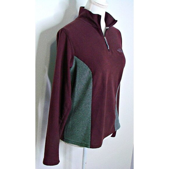 Womens The North Face 1/4 Zip Fleece Pullover Jacket Lightweight Burgundy Gray M - Picture 3 of 12